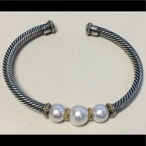 David Yurman Cable Cuff Bracelet with Three Pearls